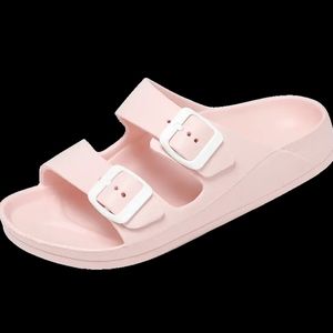 PINK EVA 2 BUCKLE SLIDES SANDALS.